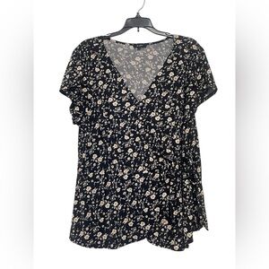 Black Wrap Around Blouse Peplum Size 2X